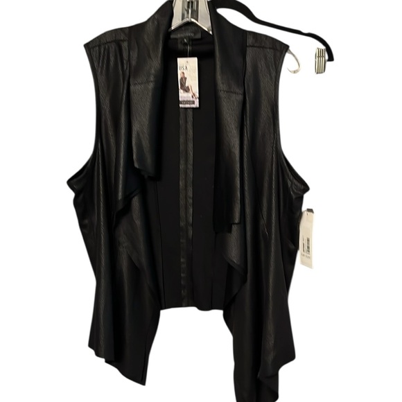 Karen Kane XL black coated , faux leather waterfall Front vest NWT - Picture 1 of 8